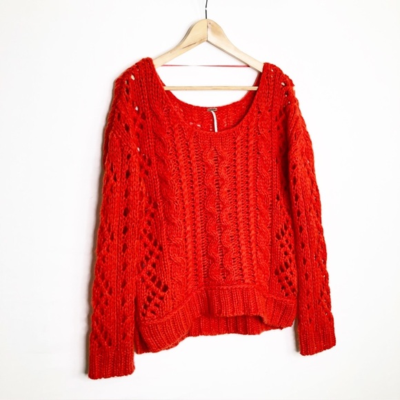 Free people, red cable knit pull over sweater - Picture 8 of 10